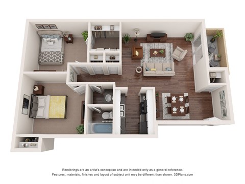 a stylized floor plan of a 1 bedroom apartment